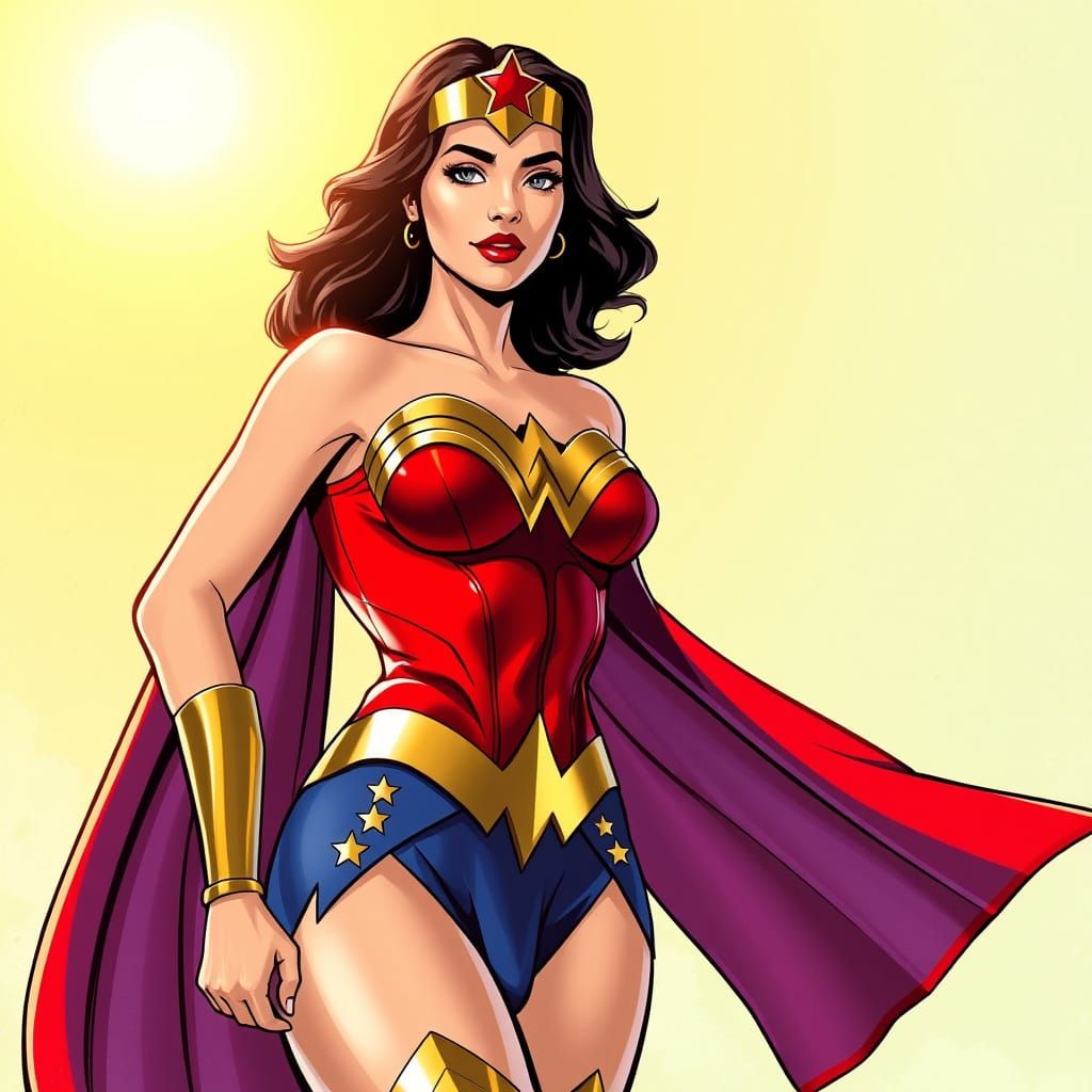 Eiza Gonzalez as Wonder Woman in Retro Comic Book Style