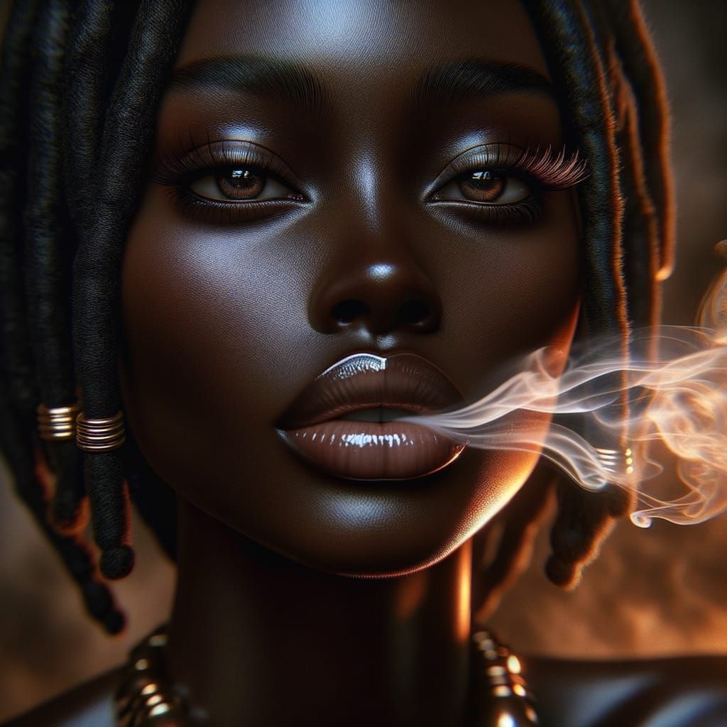 Confident Black Woman Embracing Peace in Ethereal Beauty