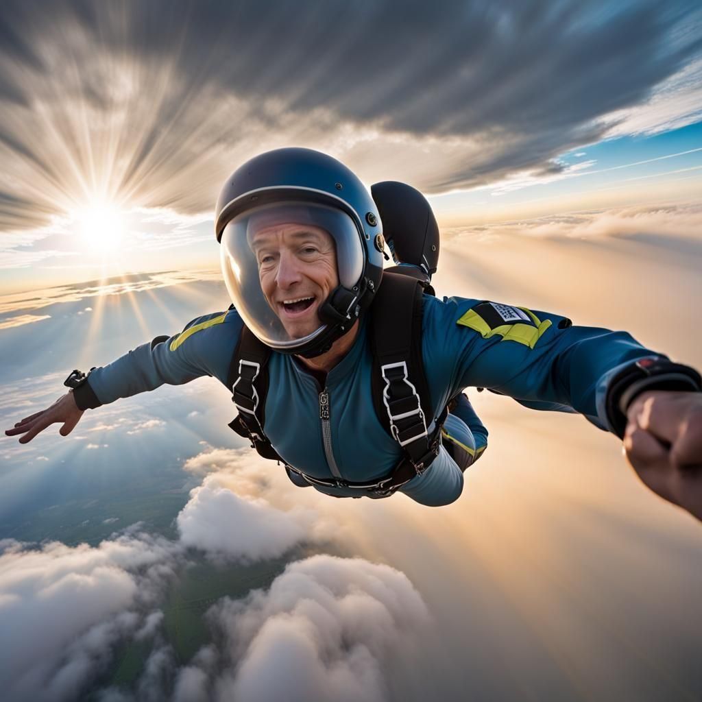 Skydiver's Plunge with Distant UFO Glimpse