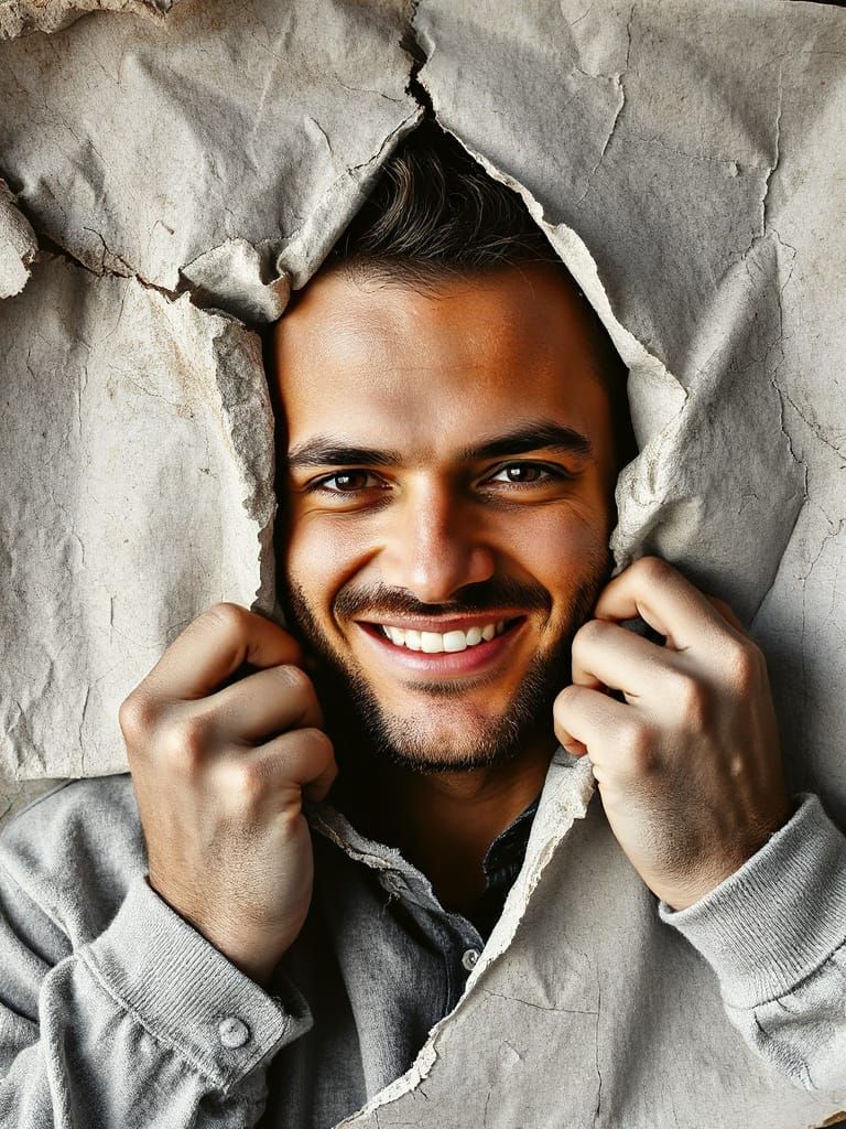 Surreal Photo of Man Emerging from Old Image