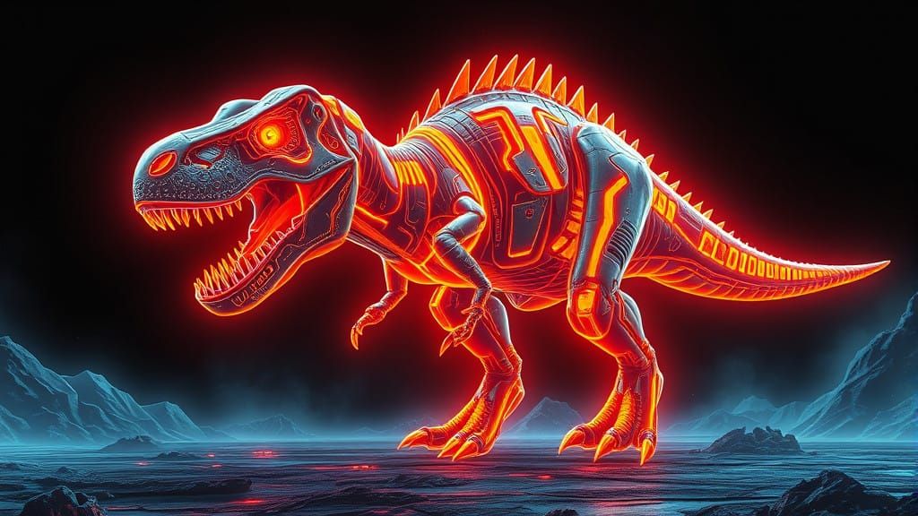 Futuristic T-Rex Hybrid in Neon Cyberpunk Style