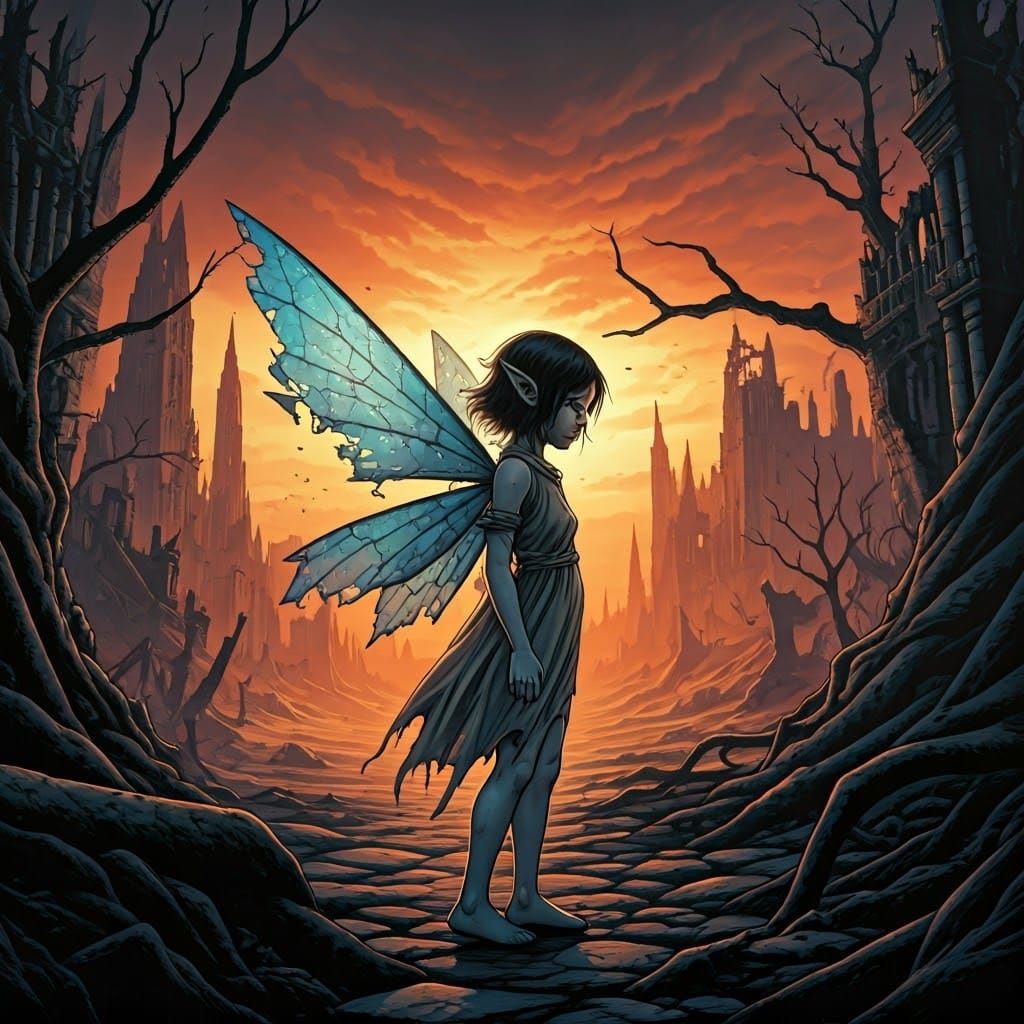 Post-Apocalyptic Fairy in Ruined Dreamscape