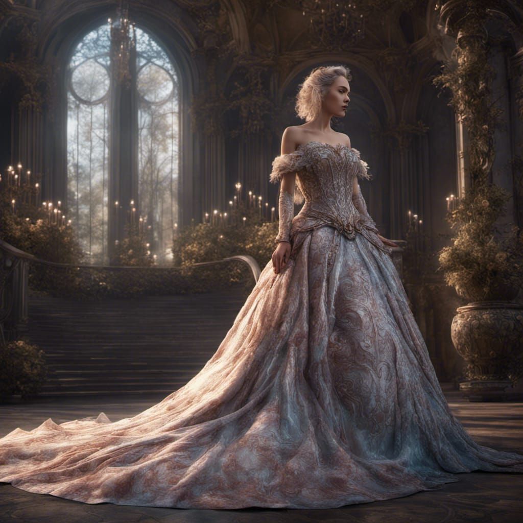 Hyperdetailed Pearlescent Ballgown, Fantasy Concept Art