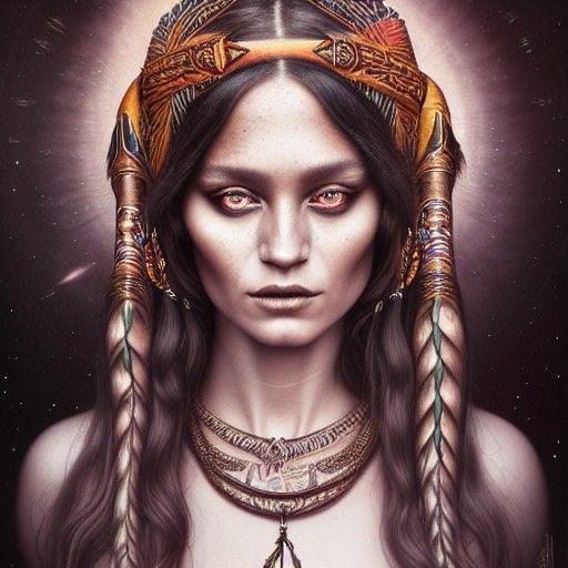 Tribal Priestess Portrait with Glowing Tattoos