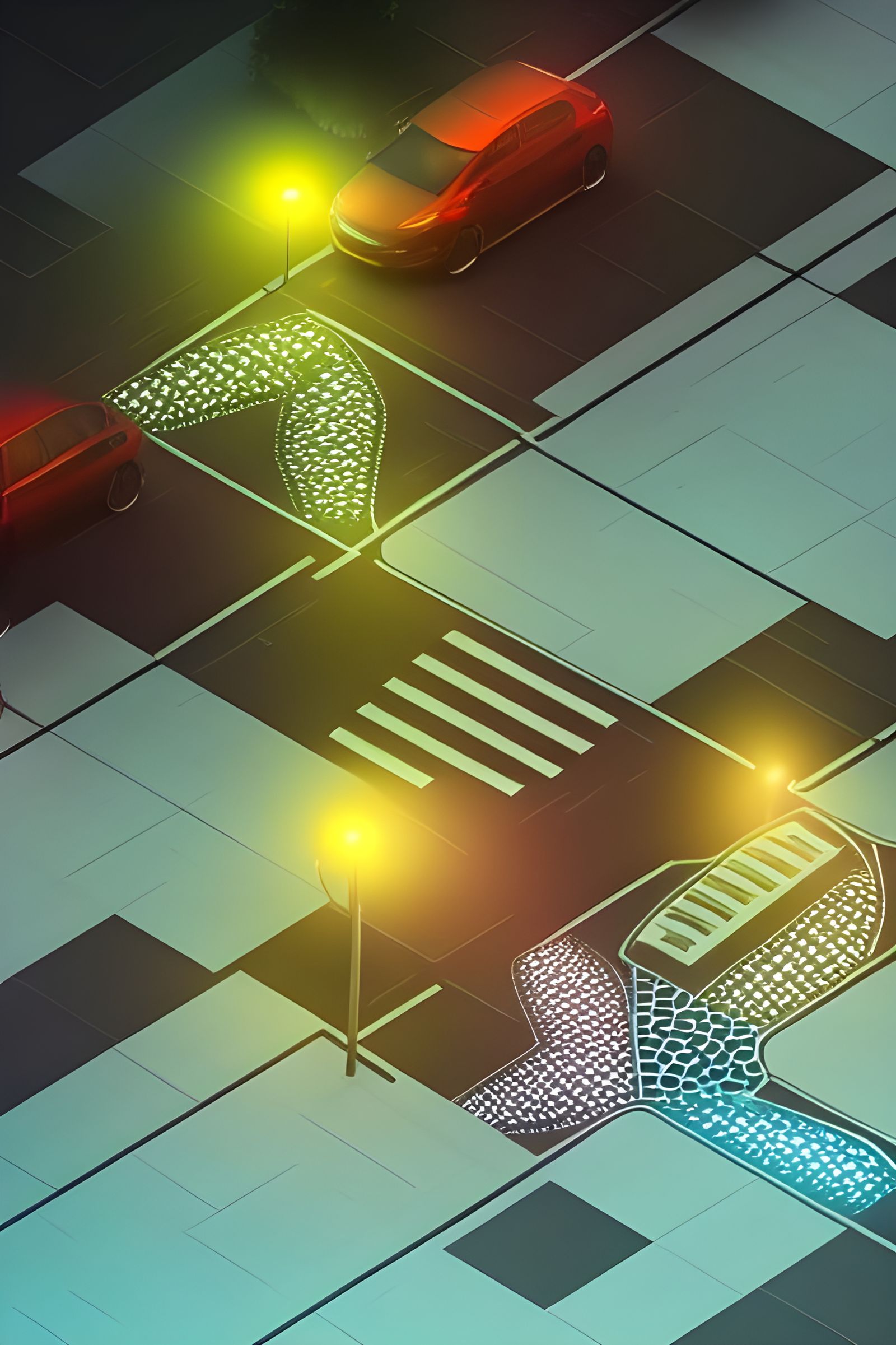 Glowing Voronoi Patterns Light Up City Sidewalk