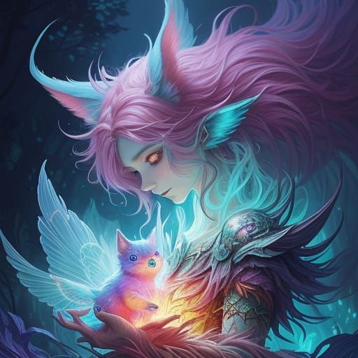 Fantastical Creatures in Ethereal Forest Clearing