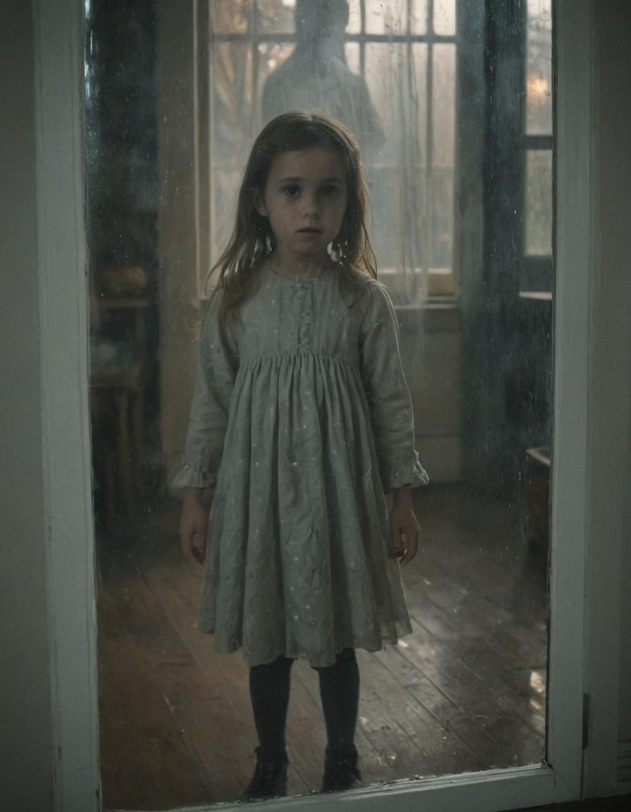 Eerie Reflection: Ghostly Figure in a Cinematic Still