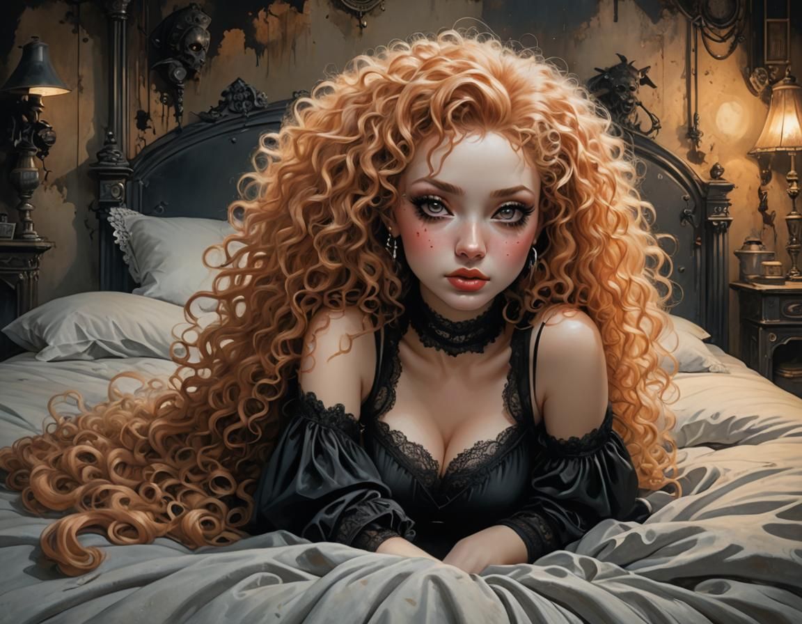 Curvy Poodle Girl in Post-Apocalyptic Acrylic Painting