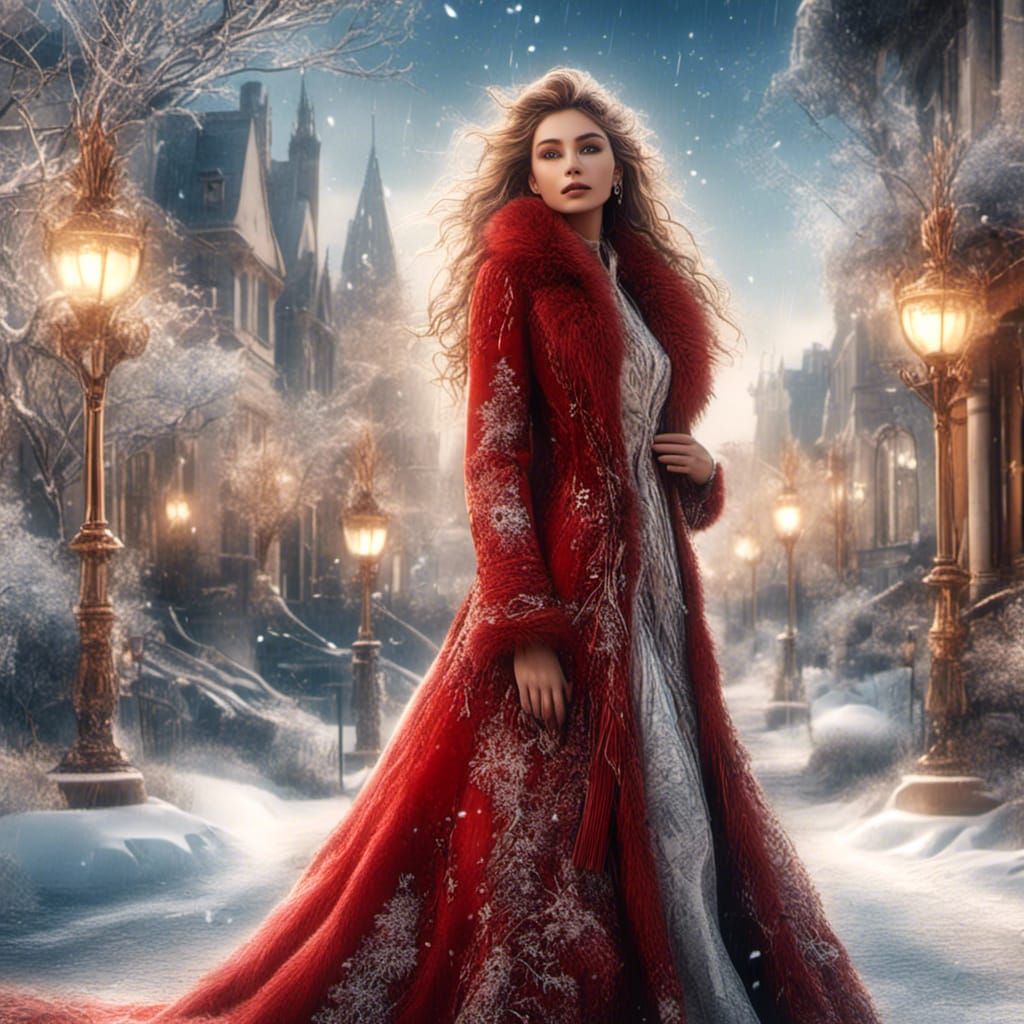 Winter Woman and Stag in 3D Render