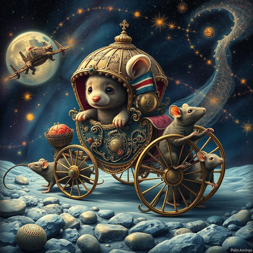 Pumpkin Carriage Pulled by Rats: Astral Illustration