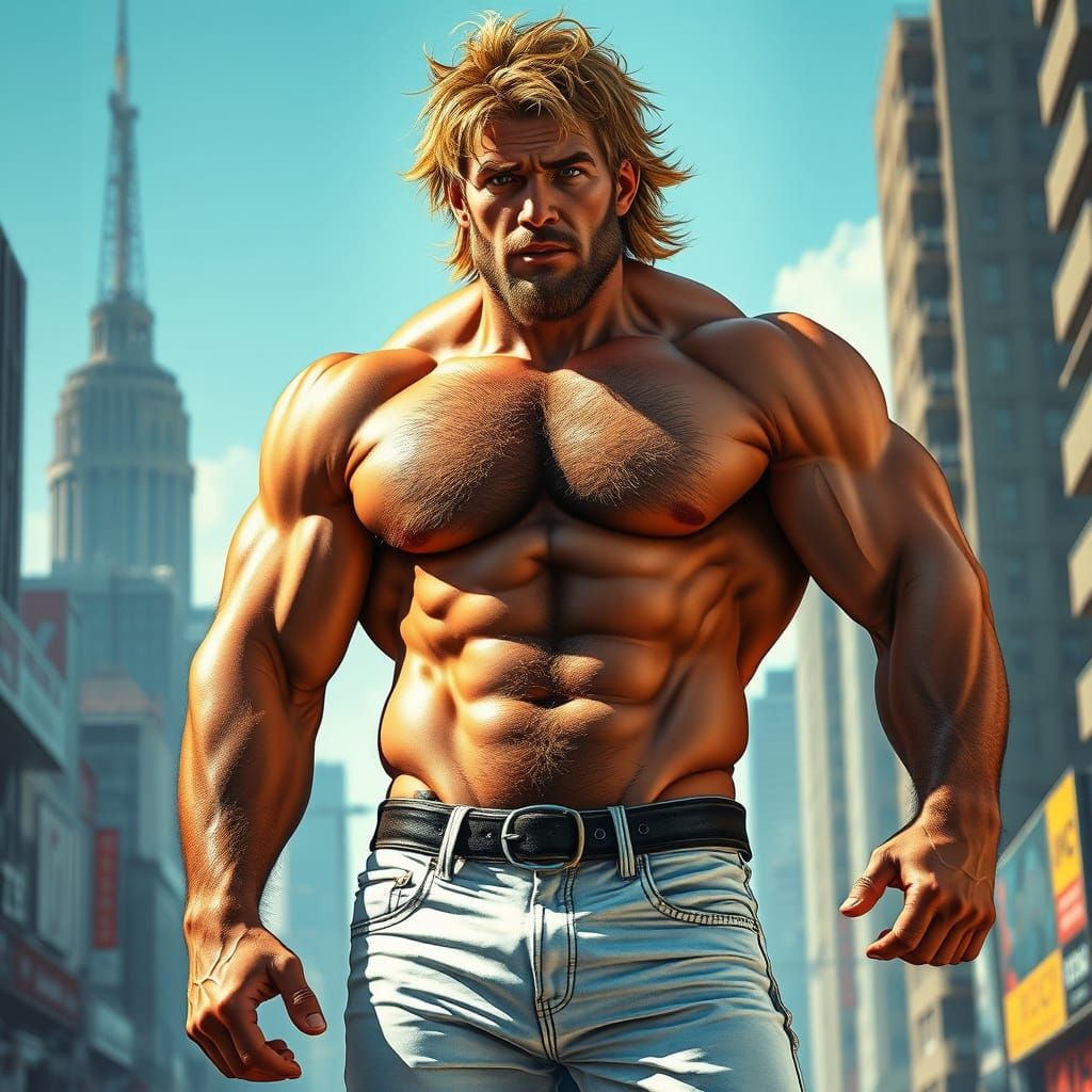 Vibrant City Man Exudes Strength and Masculinity