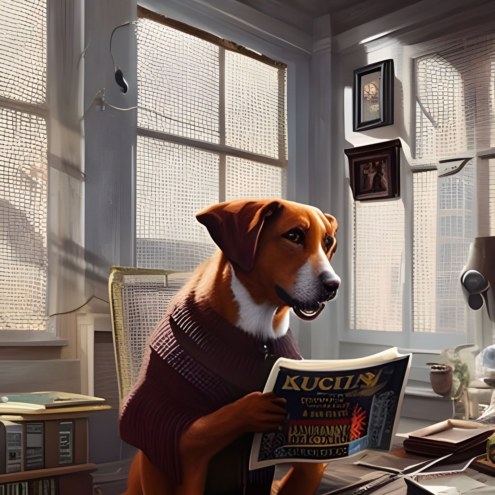 Sophisticated Dog Reads Newspaper: Hyperdetailed Cinematic P...