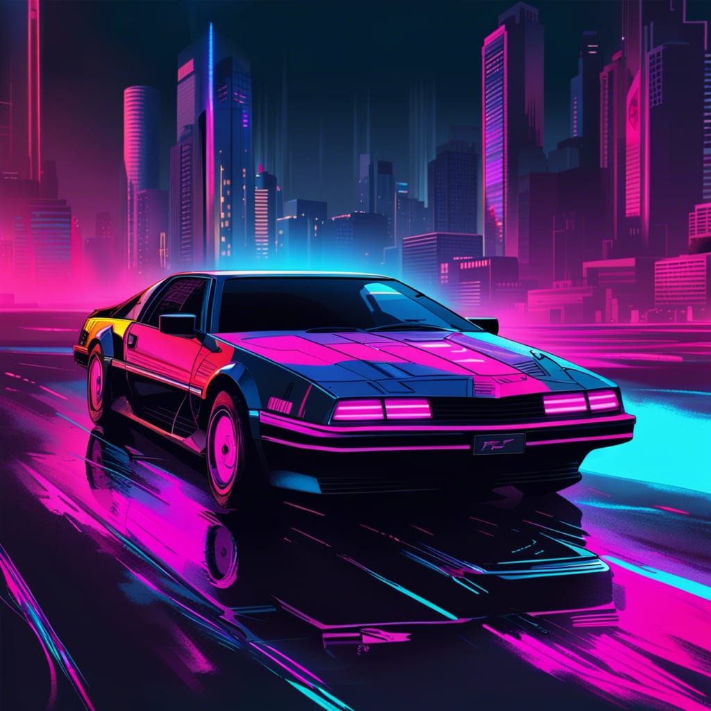 Linda Hamilton Cyberpunk Digital Art with Knight Rider Car