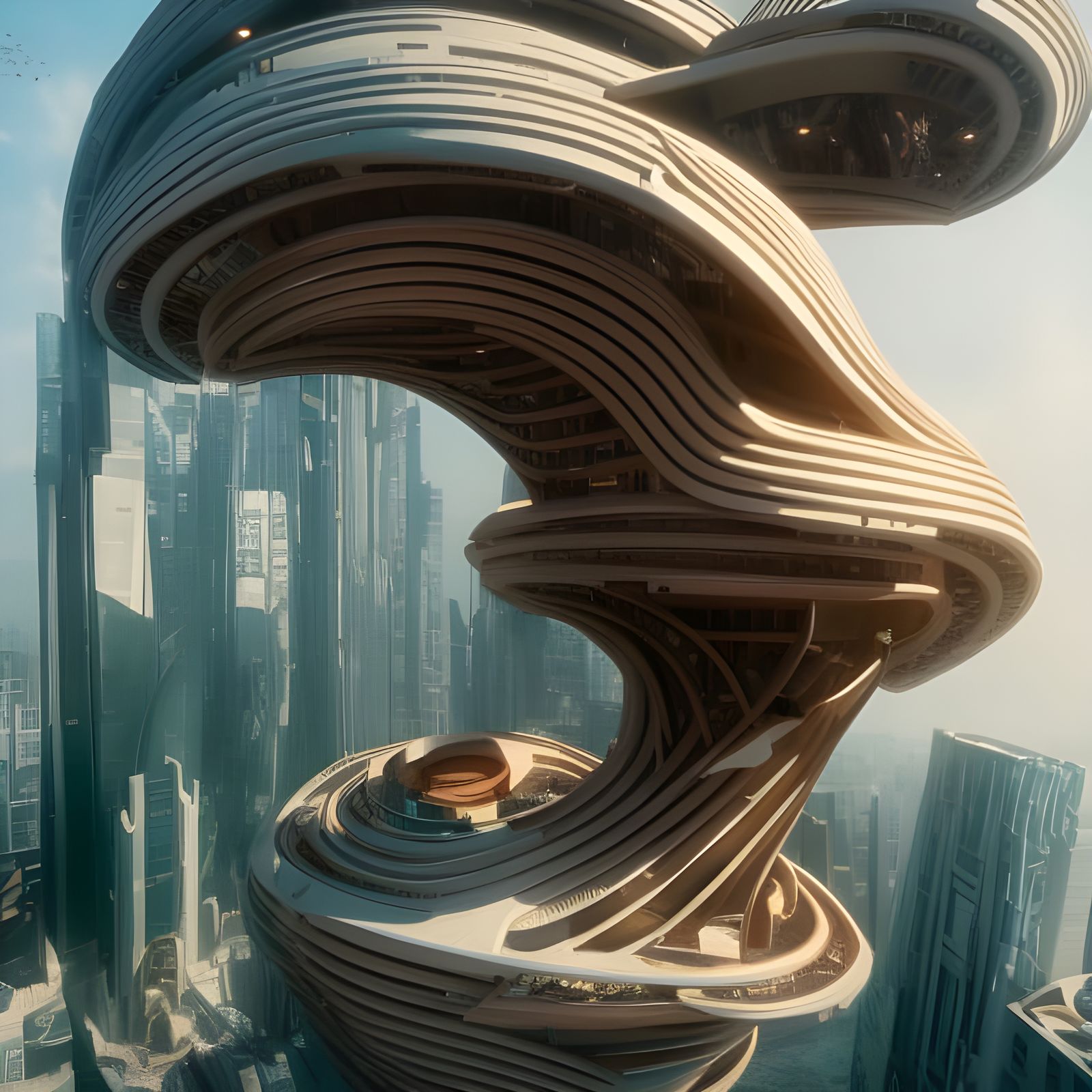 Futuristic Cityscape with Organic Architecture in 3D
