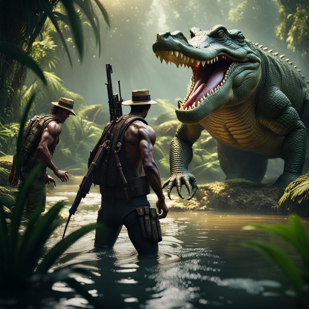 Crocodile Men Hunting in a Jungle: 3D Cinematic