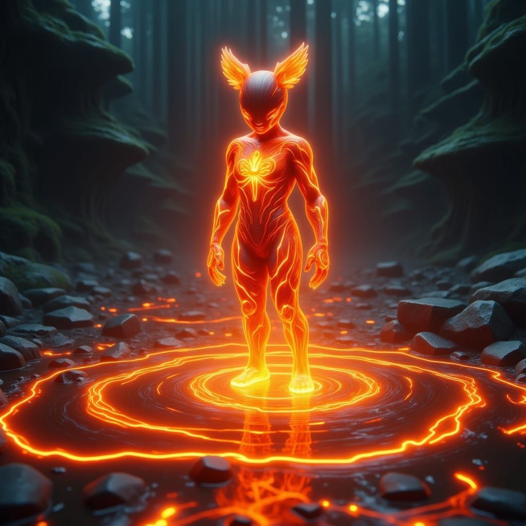 Bioluminescent Figure in Dreamlike Digital Art Style