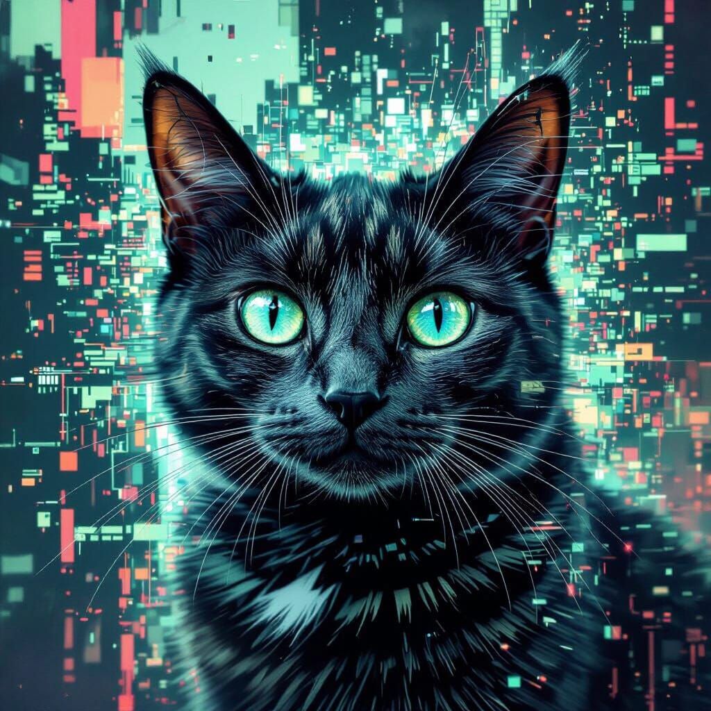 Glitch Art Portrait of a Paralyzed Cat
