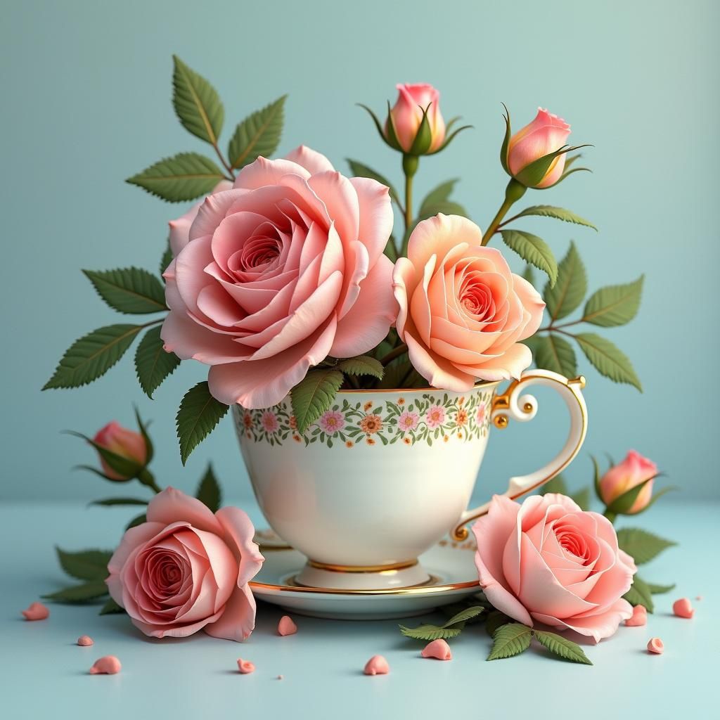 Teacup and Roses: Whimsical Digital Still Life