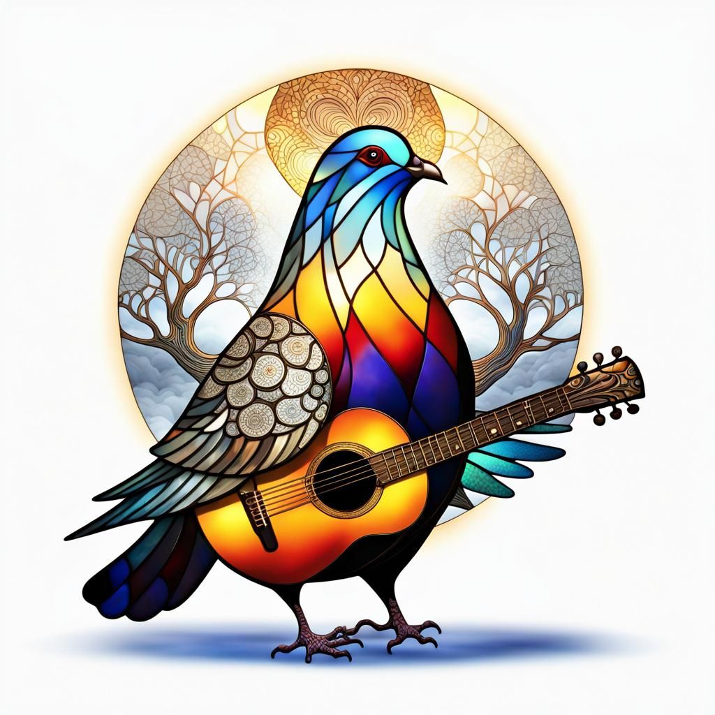 Hippie Pigeon's Twilight Serenade in Stained Glass