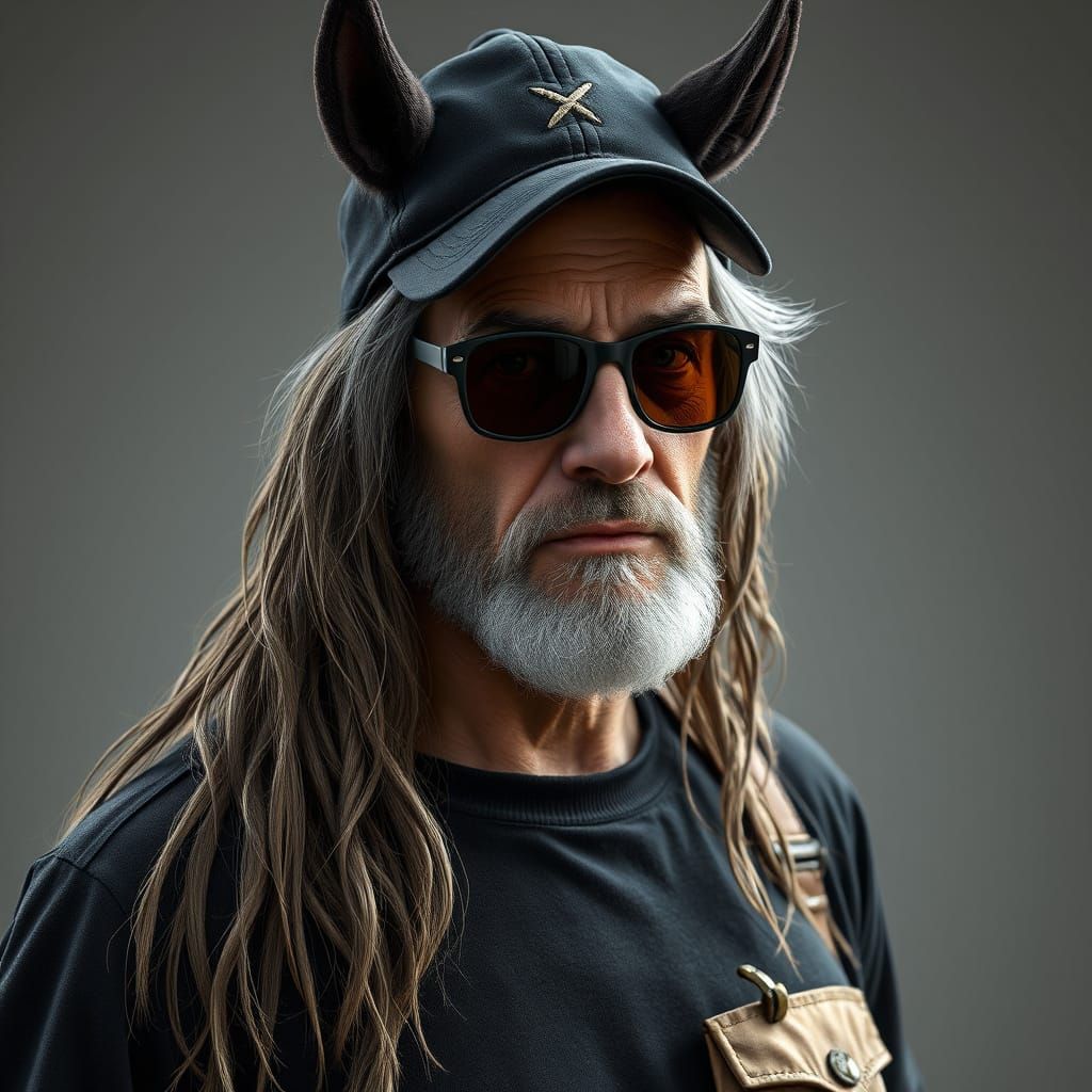 Detailed Portrait of Man with Ponytail in Digital Art