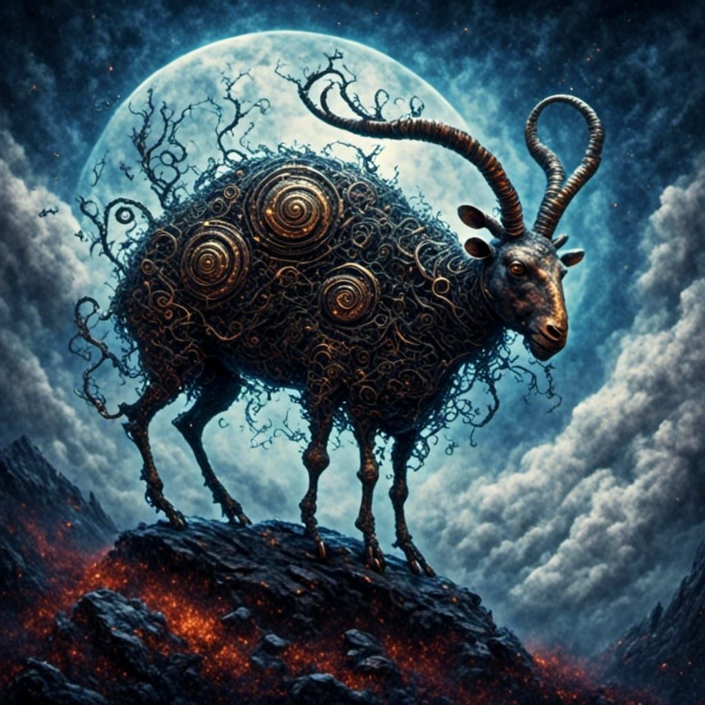 Mountain Goat Among Clouds: Dreamy Digital Art
