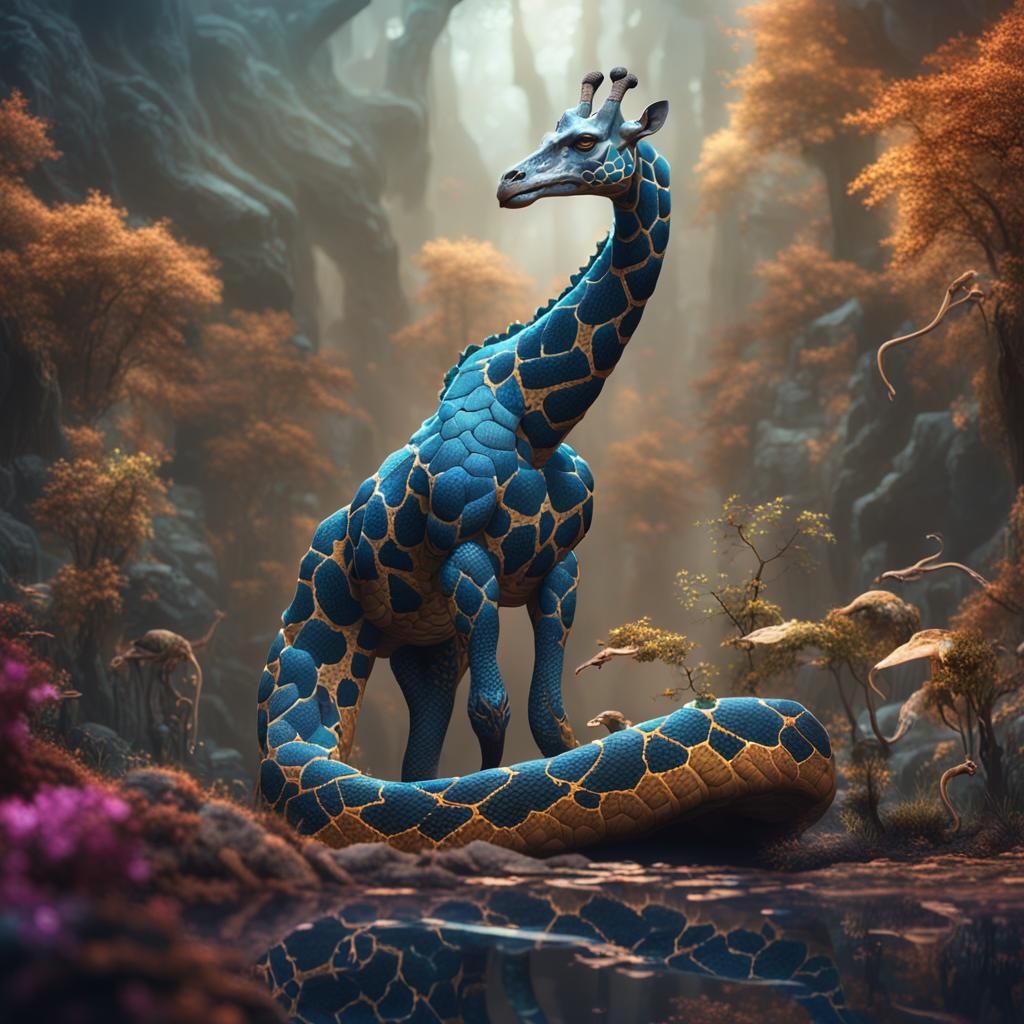 Fantastical Snake Giraffe Hybrid in Detailed Matte Painting
