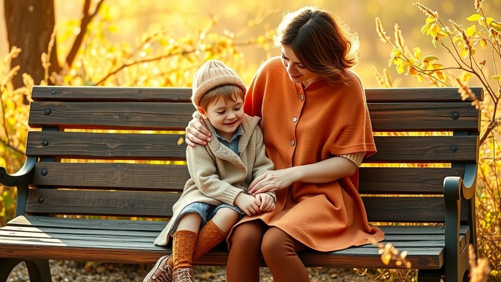 Parent and Child in Golden Light, Impressionistic Style