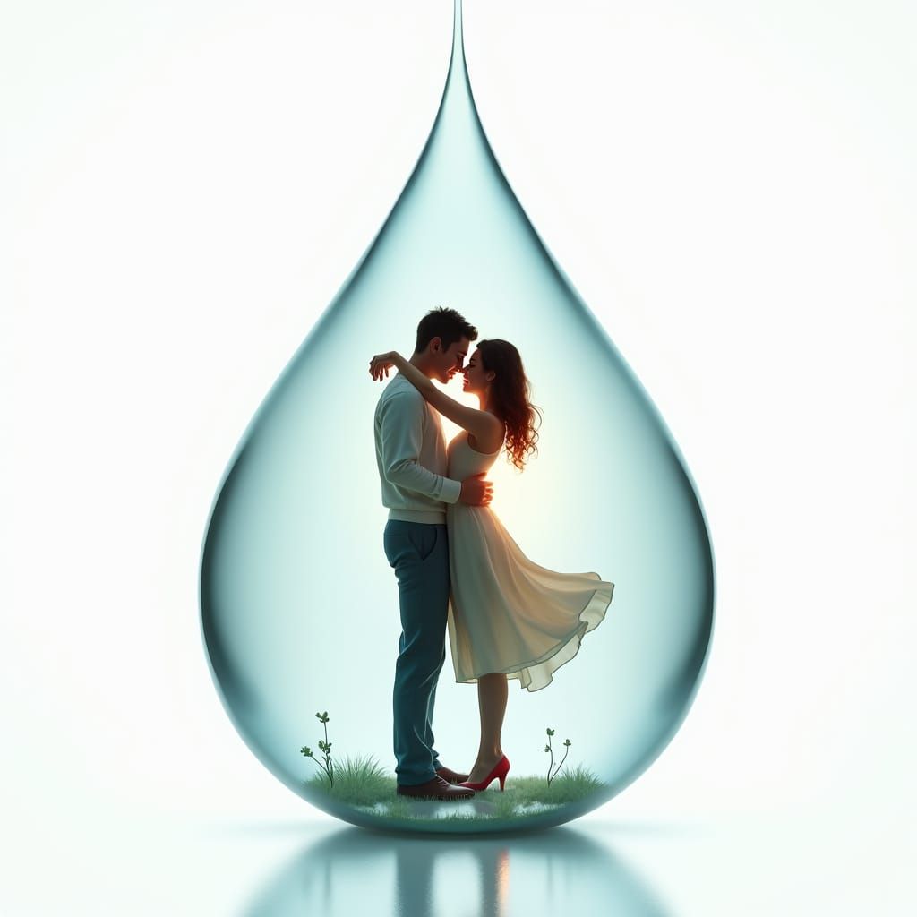 Lovers Encapsulated in Water Droplet, Digital Art