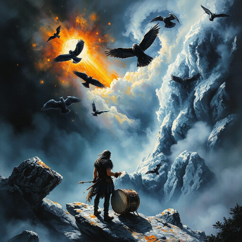 Norse Beings Seek Valhalla in Epic Gouache Masterpiece