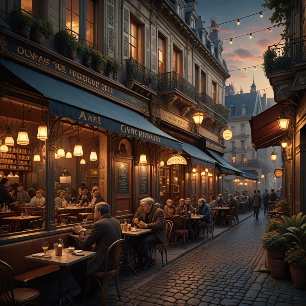 Epic 19th Century French Cafe Scene in Dramatic Maximalist S...