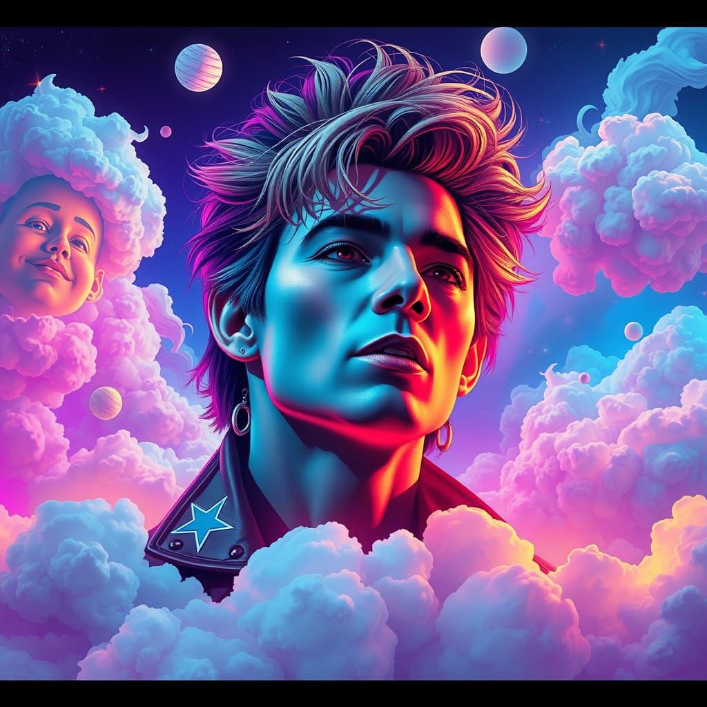 Futuristic Pop Star Icon in Bold, Neon-Lit Landscape