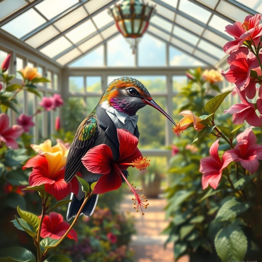 Hummingbird in Smoking Jacket, Oil Painting Style