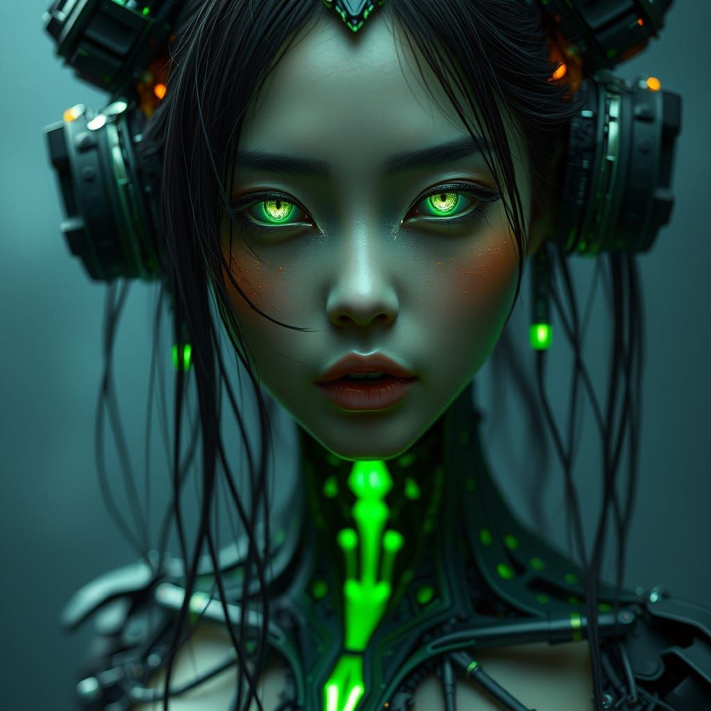 Surreal Japanese Goddess in Futuristic Biomechanical Art