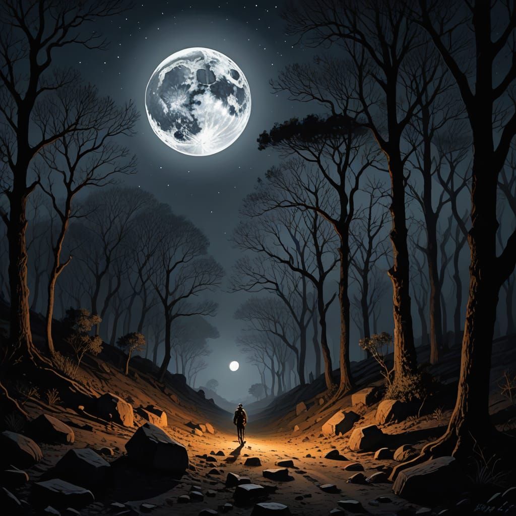 Eerie Moonlight Path: A Macabre Mystery