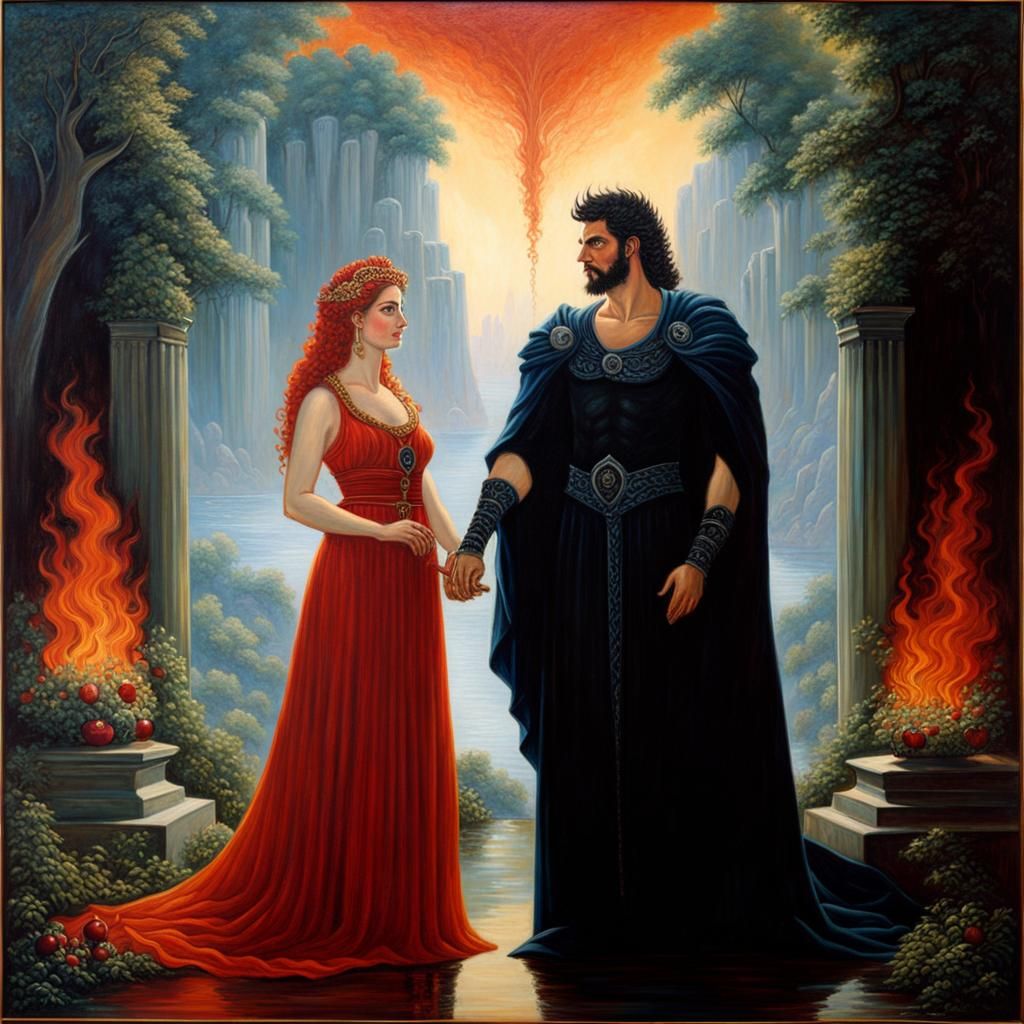 Hades and Persephone in the Underworld as Oil Painting