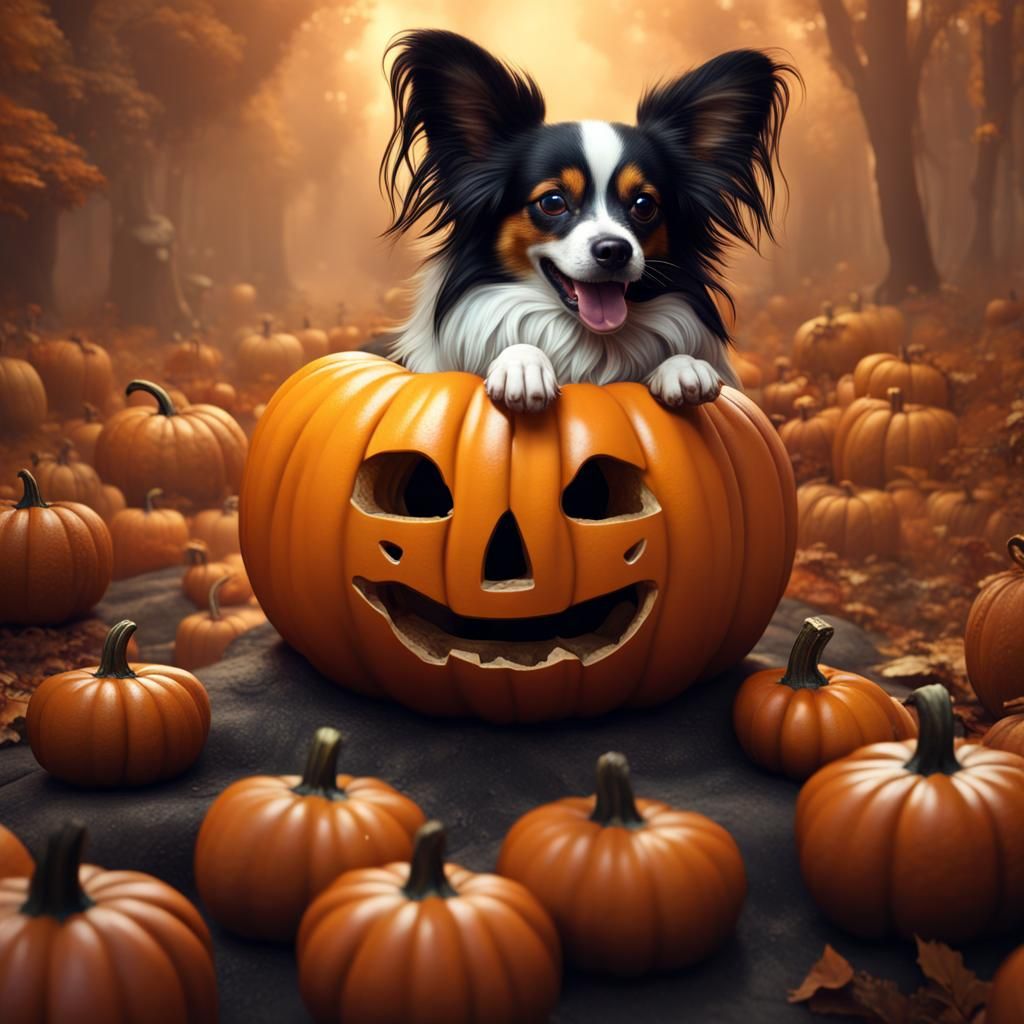 Papillon Dog's Halloween Surprise: Fantasy Concept Art
