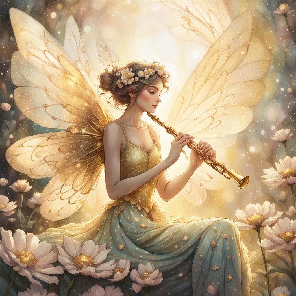 Fairy in Flower with Glittery Wings