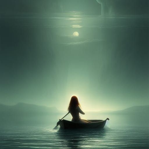 Moonlit Lake Monster: Horror Painting in Detailed Style