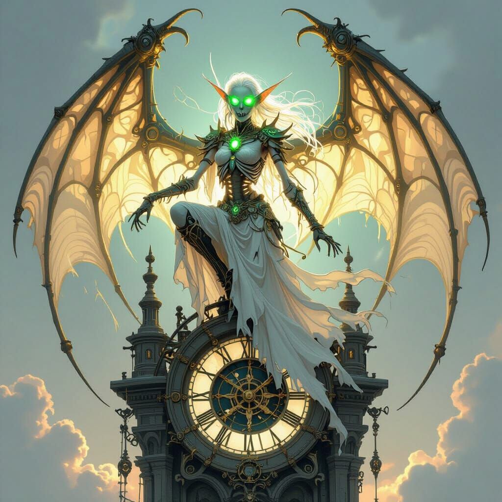 Clockwork Dragon Elvish Dancer in Dark Fantasy Style