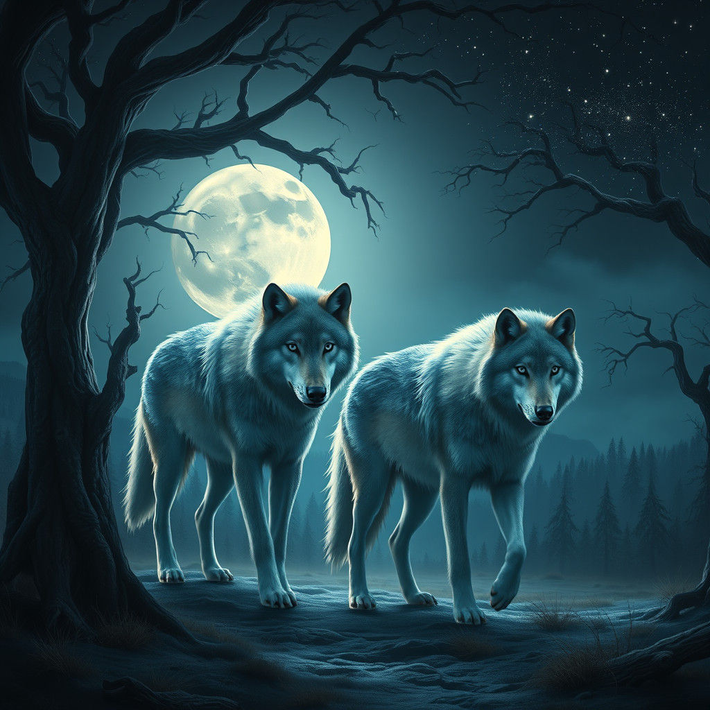 Wolves in Moonlight, Fantasy Concept Art