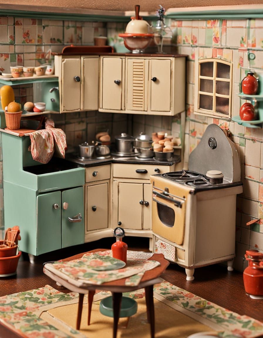 Retro Kitchen Scene in Miniature