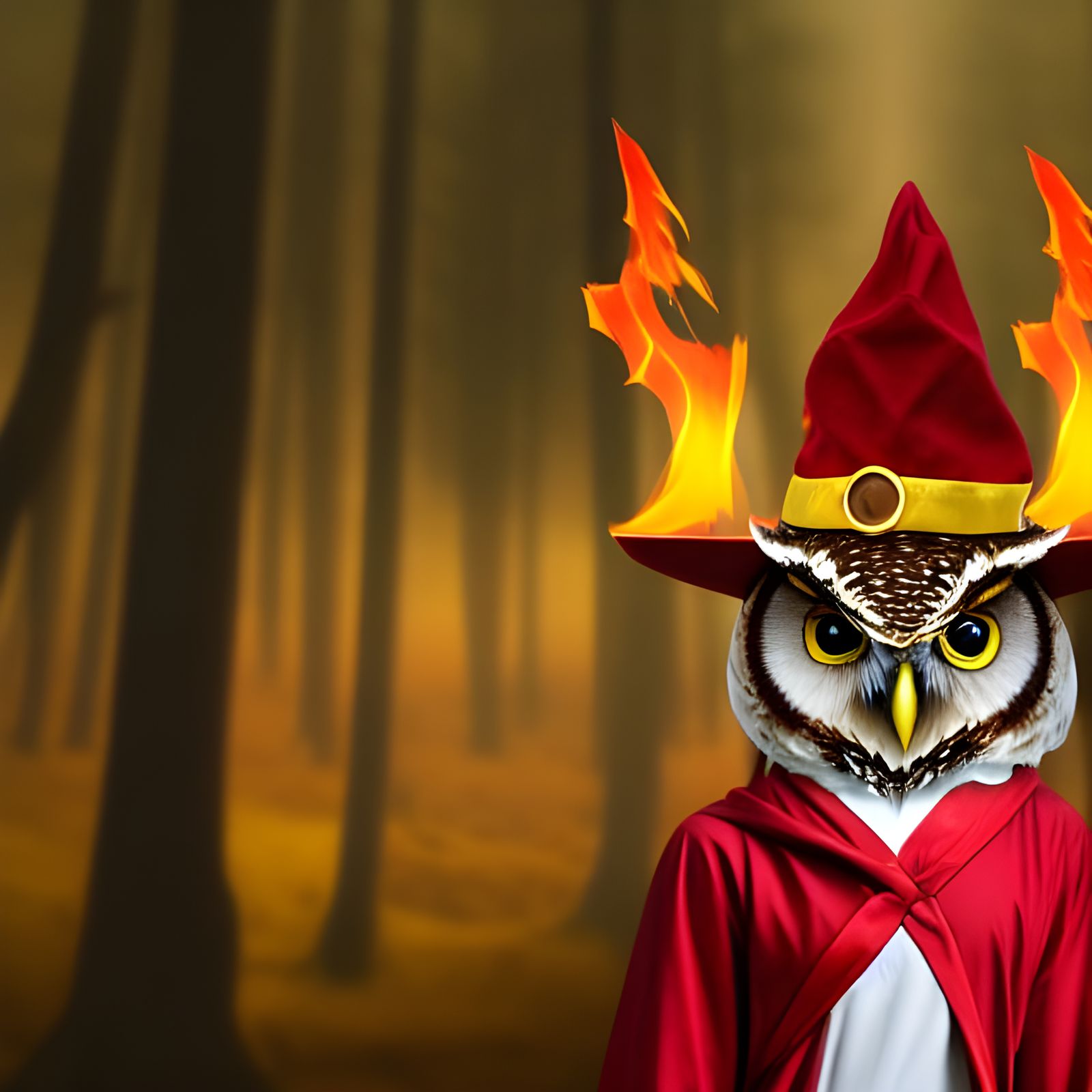 Owl Fire Mage in Mystical Forest