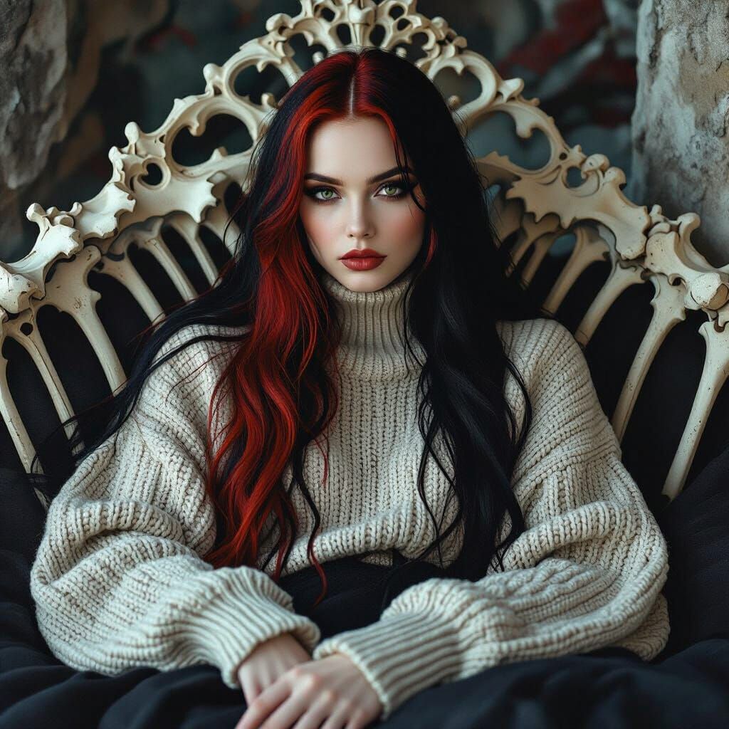 Gothic Woman in Dark, Surreal Horror Scene