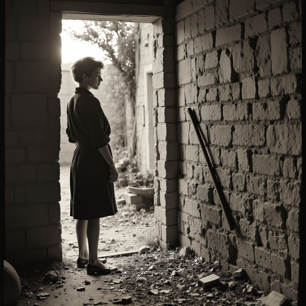 A Woman in Monochrome, Surrounded by Stillness