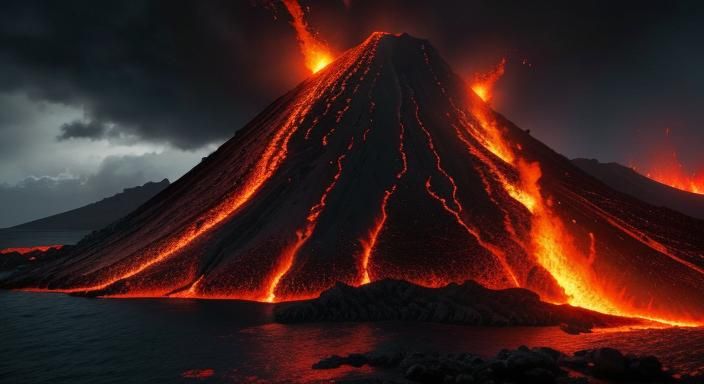 Volcanic Magma Meets Gloomy Storm at Sea