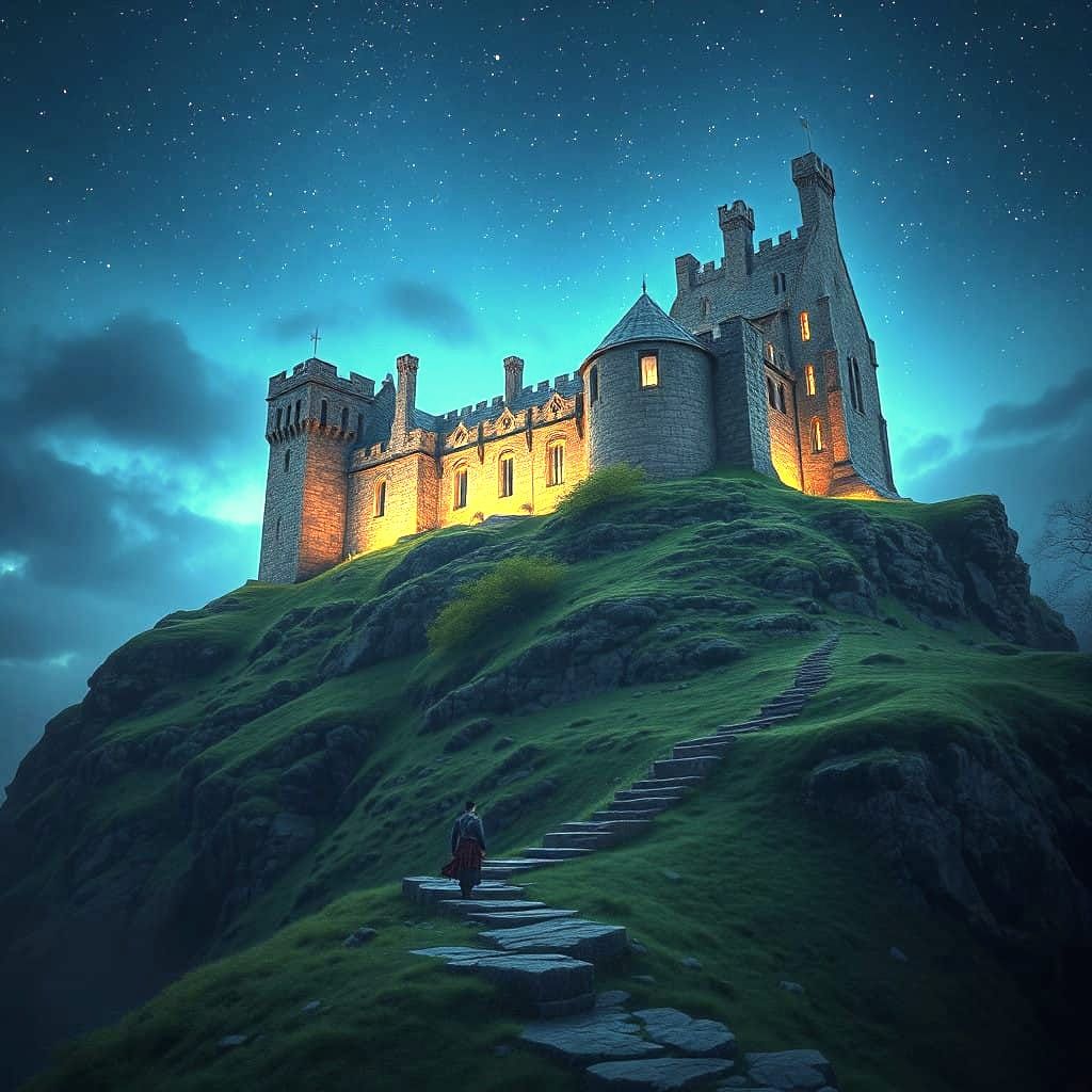Mystical Scottish Castle Under Starry Night Skies