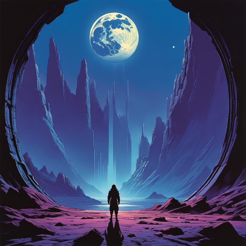 Ethereal Ruins Under Infinite Moonlit Vortex