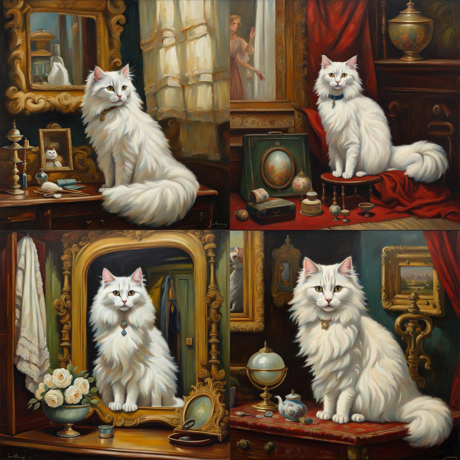 Victorian Cat Portrait in Oil Painting Style