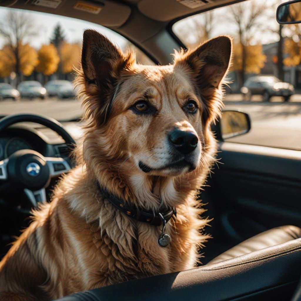 Stunning Photorealistic Dog Portrait in a Car