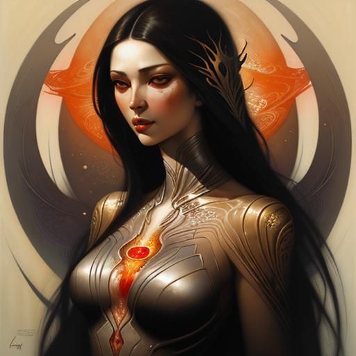 Ethereal Woman Portrait in Art Nouveau Style